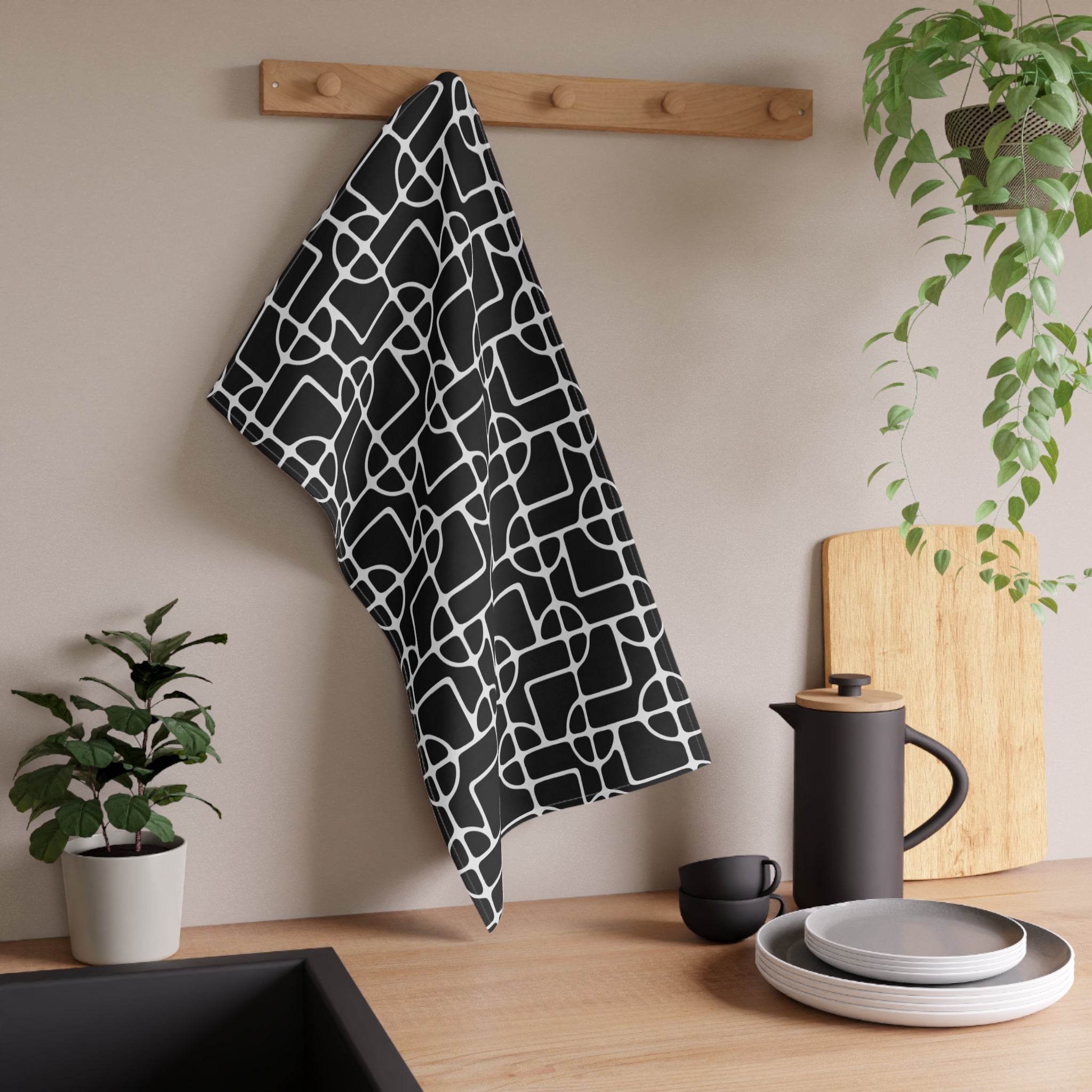 LOLA BONE BLACK COTTON TEA TOWEL